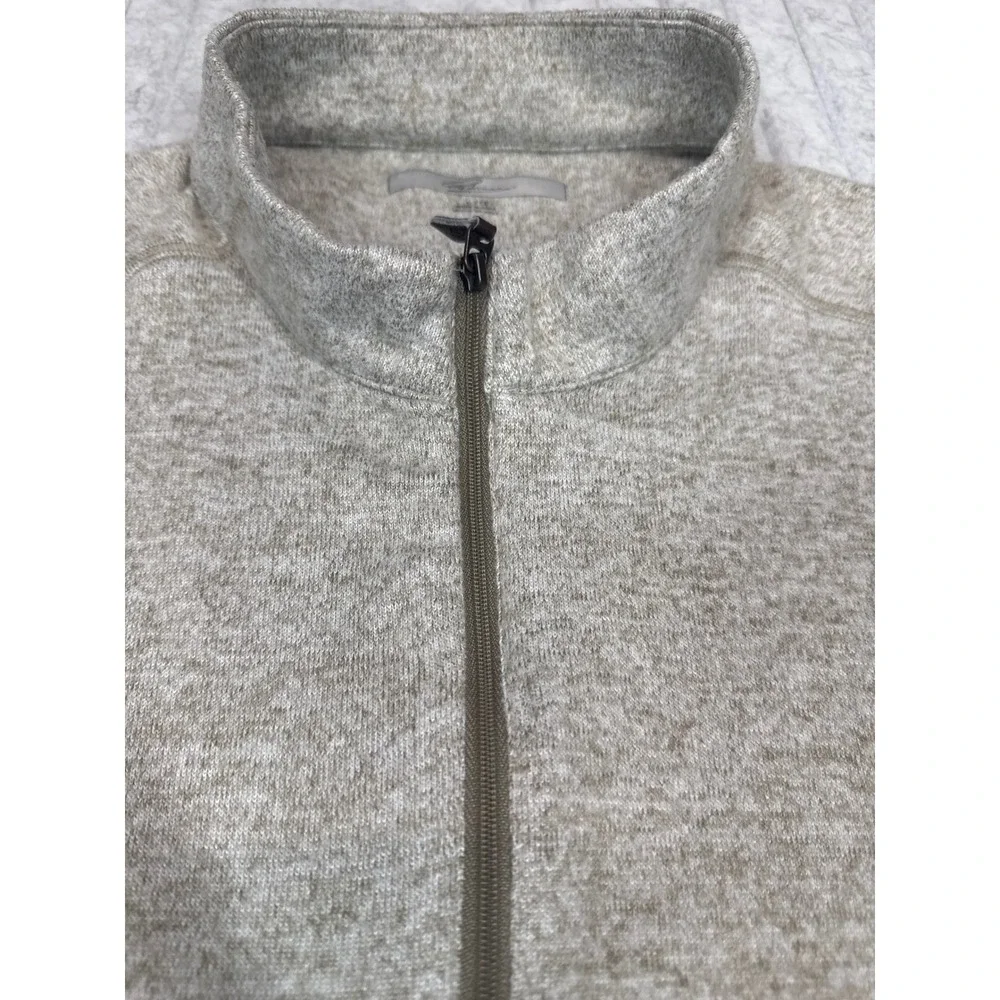 Greg‎ Norman Mens Large Quarter Zip Pullover Sweater Oatmeal Beige Elbow Patches